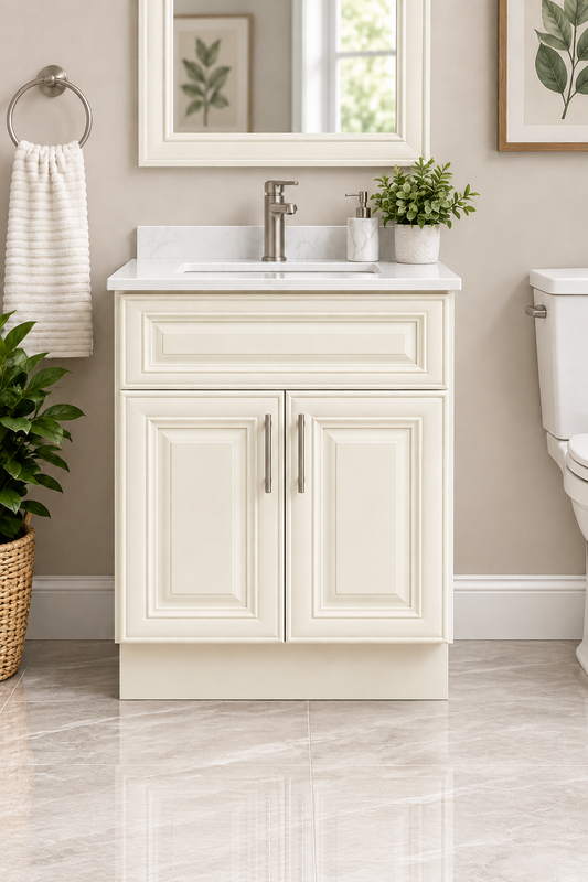 24" Inch Solid Wood Ivory White Classic Style Vanity Ic24 With Quartz Top