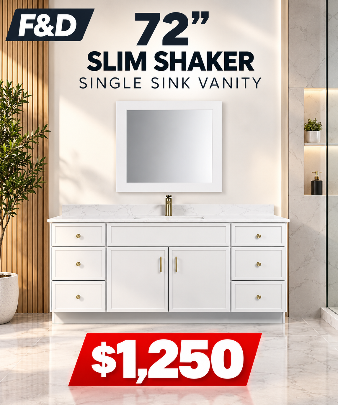 72" Slim Shaker Single Sink Vanity