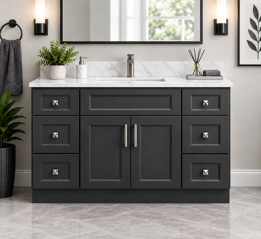 60" Inch Single Sink Solid Wood Charcoal Shaker Style Vanity Dgs60 With Quartz Top