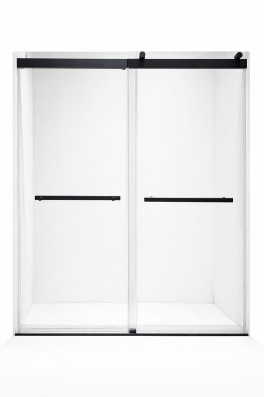 F&D Double Sliding Shower Glass Door - Matte Black
