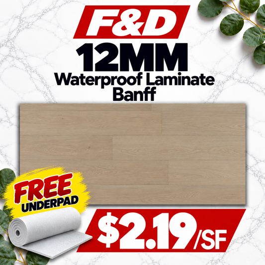 12MM Waterproof Laminate Banff With Free Underpad @2.19/SF