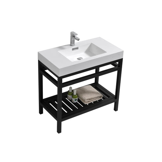 Cisco 36″ Inch Stainless Steel Console W/ White Acrylic Sink – Matte Black