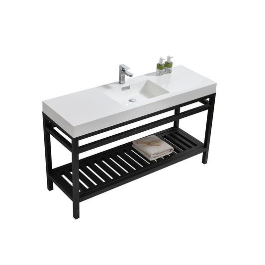 Cisco 60″ Inch Single Sink Stainless Steel Console W/ White Acrylic Sink – Matte Black