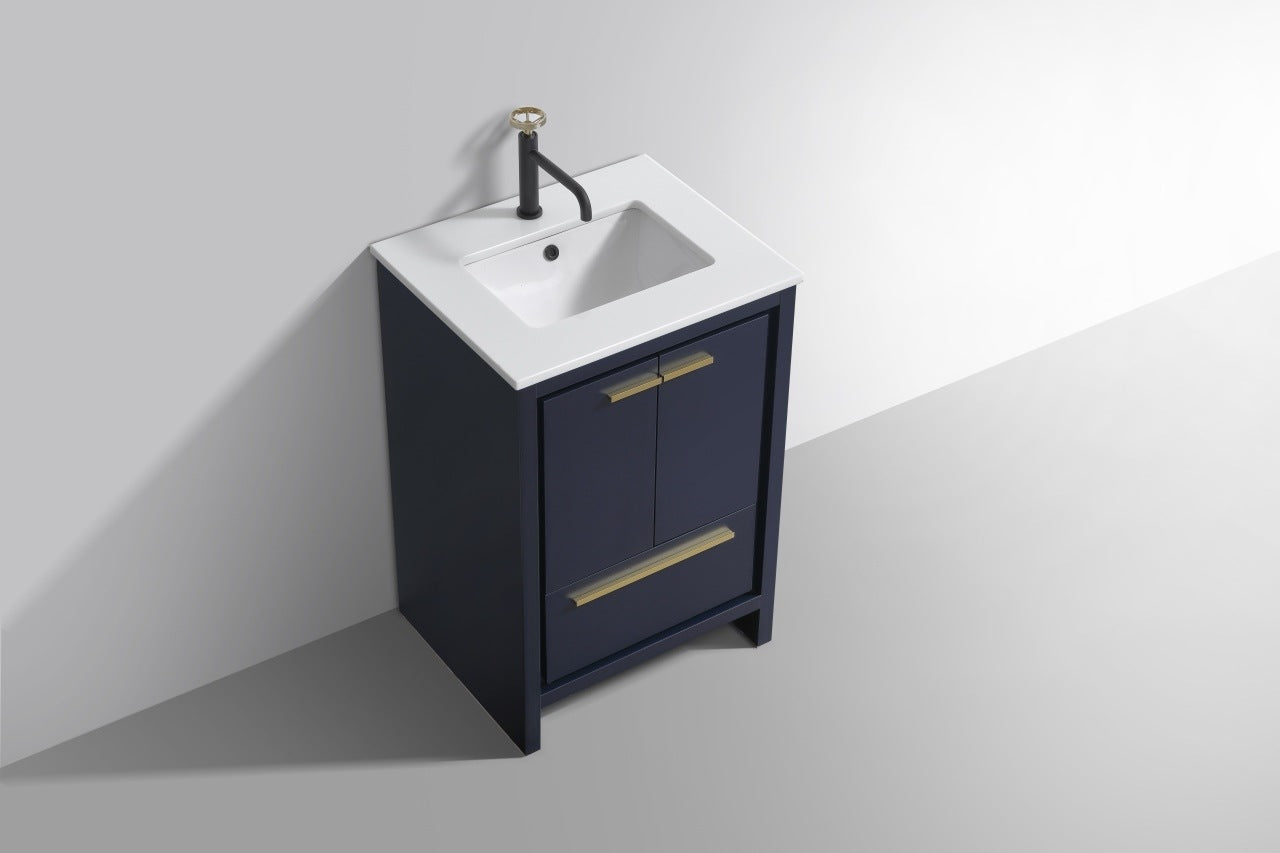Kubebath Dolce 24″ Inch Navy Blue Modern Bathroom Vanity With Quartz Countertop