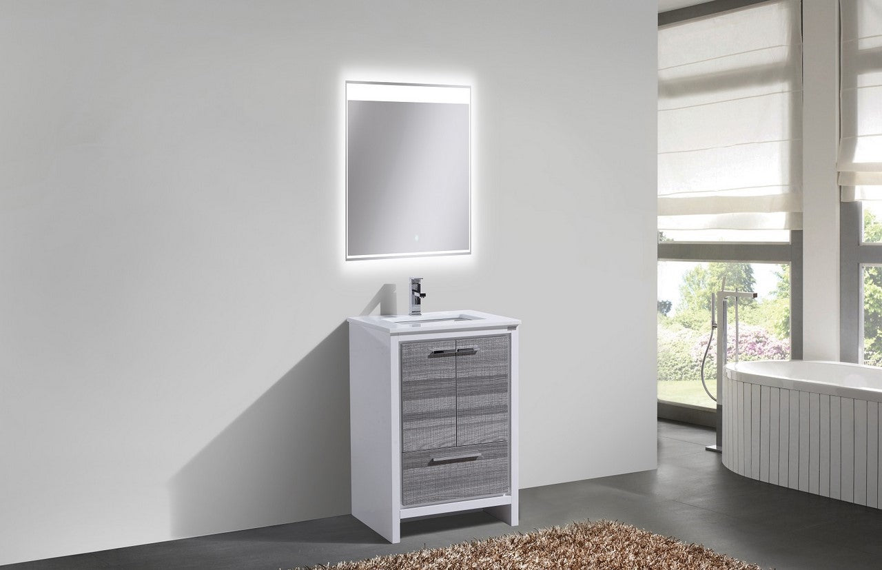 Kubebath Dolce 24″ Inch Ash Gray Modern Bathroom Vanity With Quartz Countertop