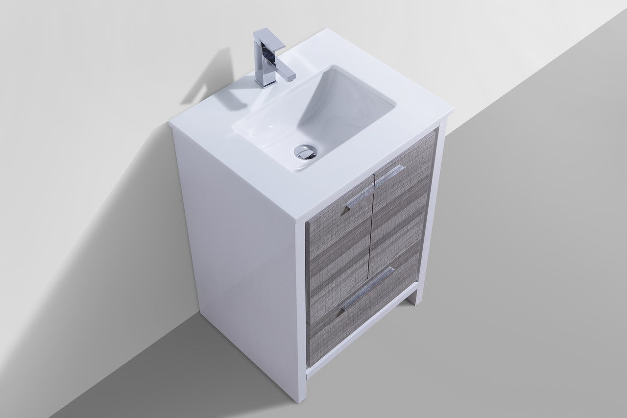 Kubebath Dolce 24″ Inch Ash Gray Modern Bathroom Vanity With Quartz Countertop