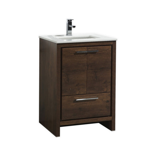 Kubebath Dolce 24″ Inch Rose Wood Modern Bathroom Vanity With Quartz Countertop