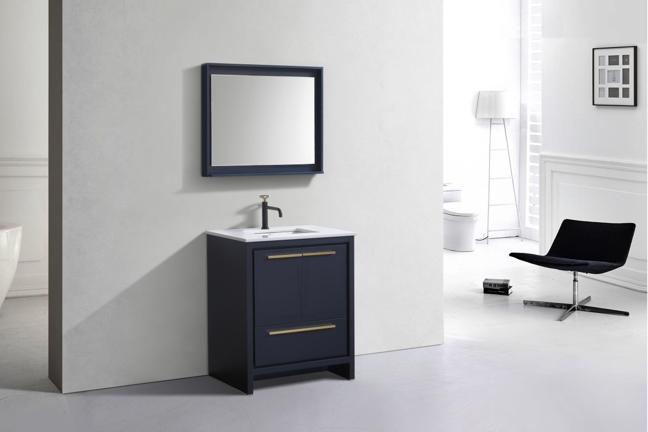Kubebath Dolce 30″ Inch Navy Blue Modern Bathroom Vanity With Quartz Countertop