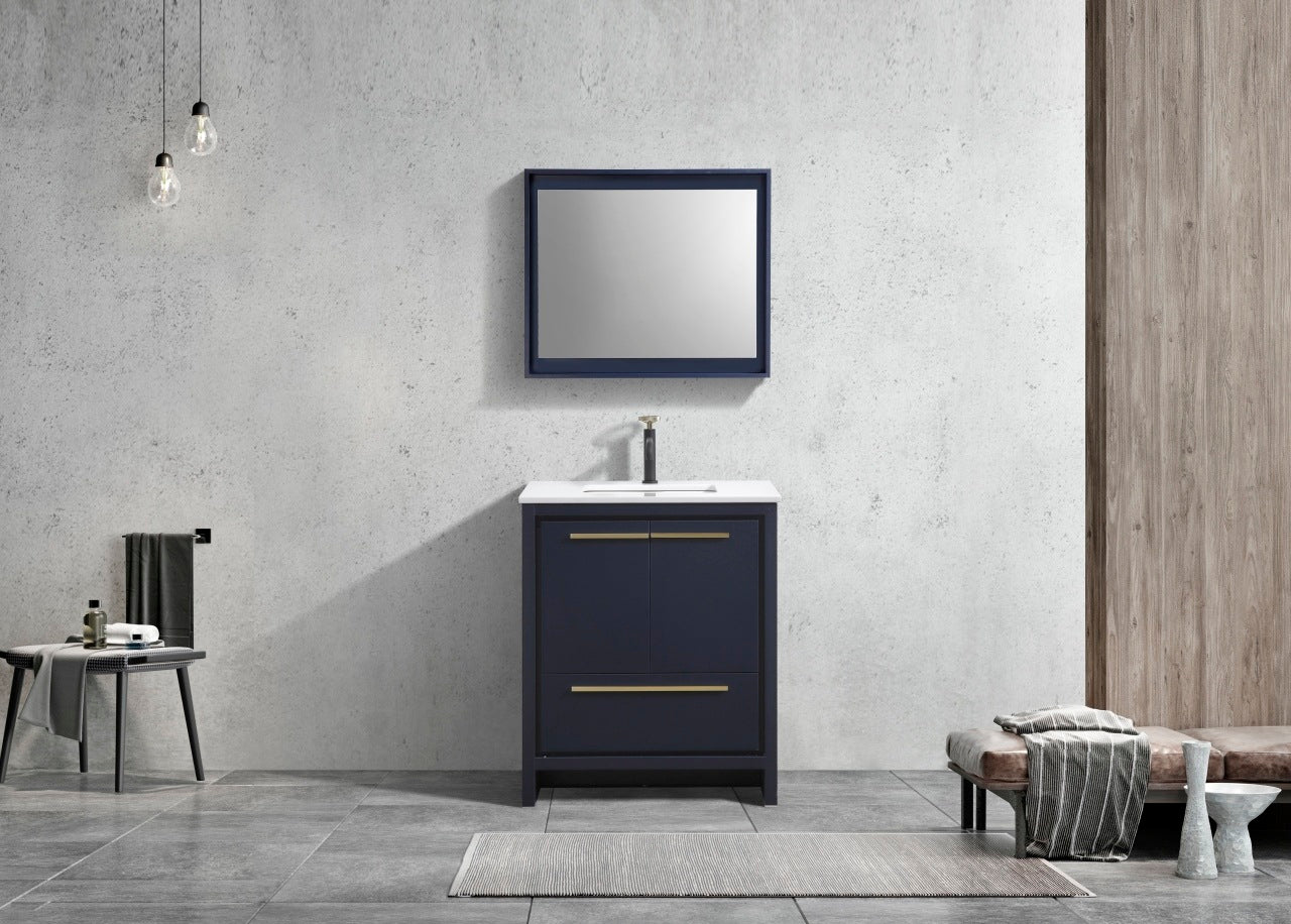 Kubebath Dolce 30″ Inch Navy Blue Modern Bathroom Vanity With Quartz Countertop