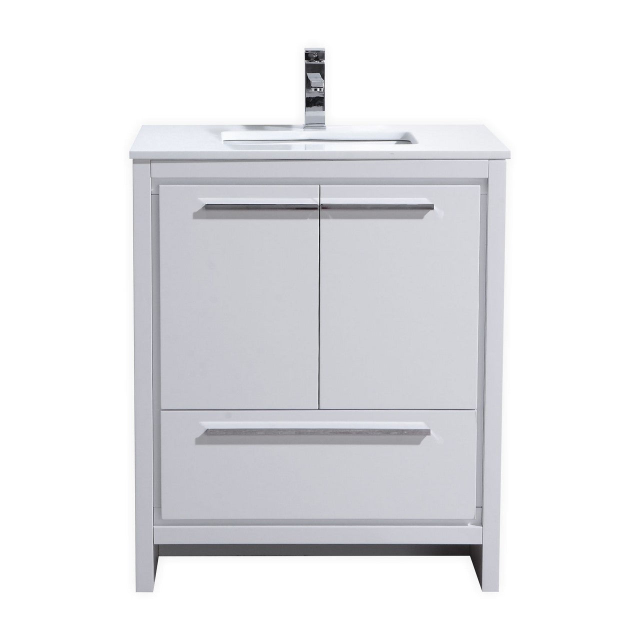 Kubebath Dolce 30″ Inch High Gloss White Modern Bathroom Vanity With Quartz Countertop