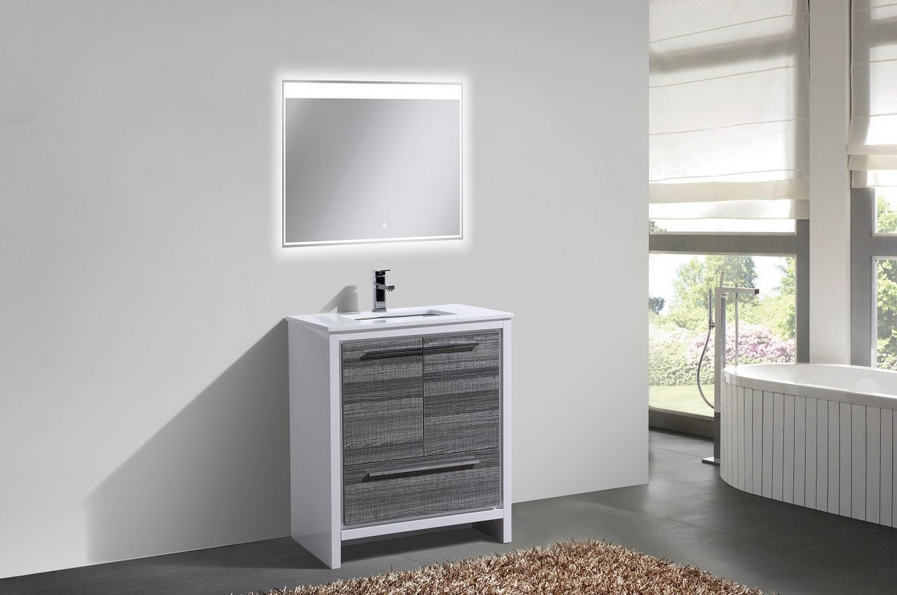 Kubebath Dolce 30″ Inch Ash Gray Modern Bathroom Vanity With Quartz Countertop