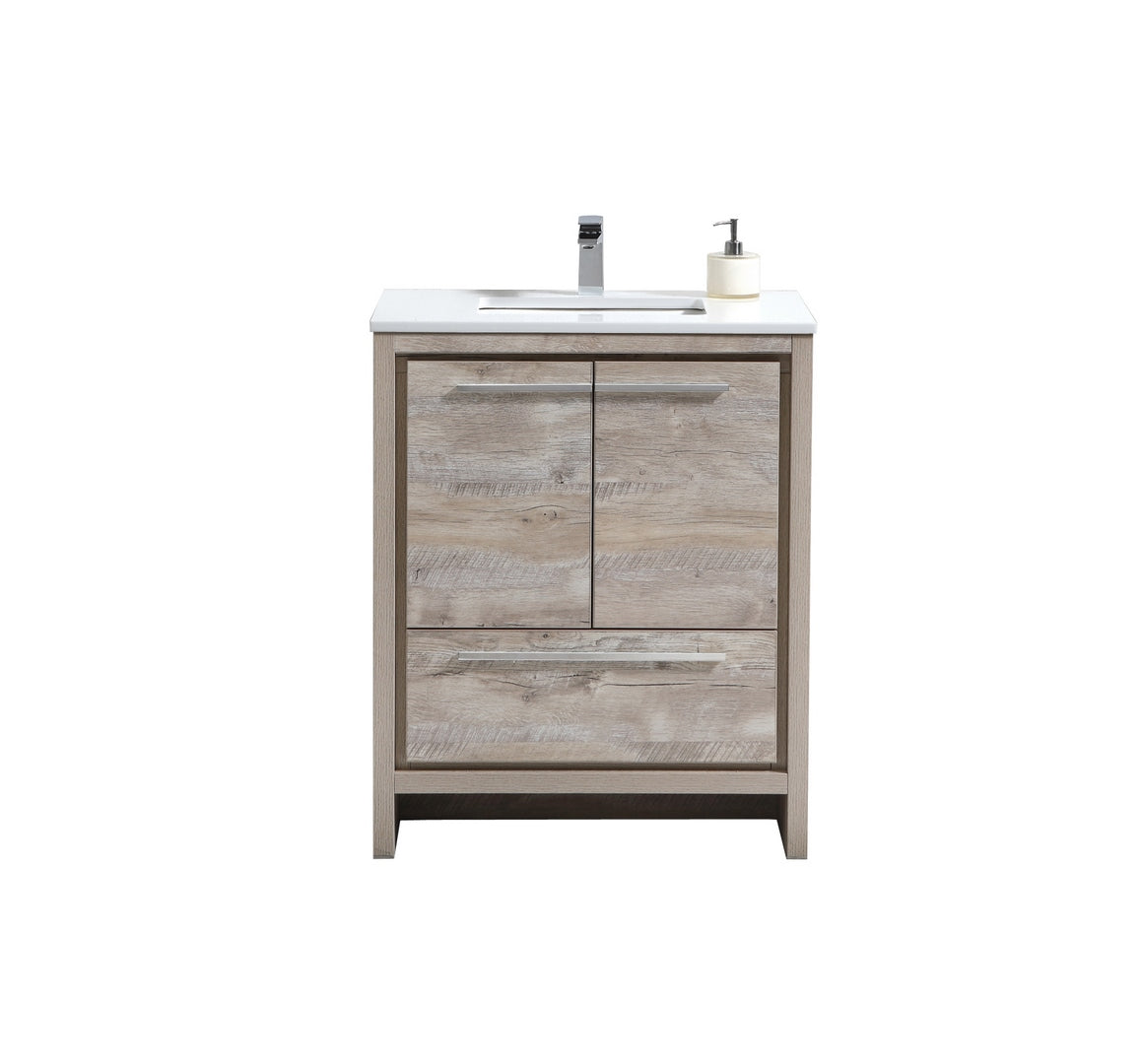 Kubebath Dolce 30″ Inch Nature Wood Modern Bathroom Vanity With Quartz Countertop