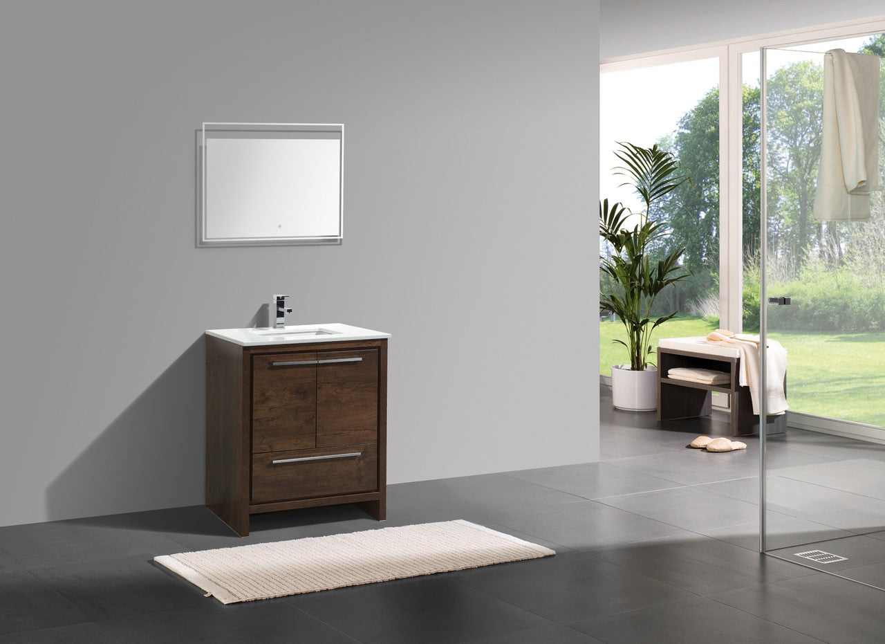 Kubebath Dolce 30″ Inch Rose Wood Modern Bathroom Vanity With Quartz Countertop