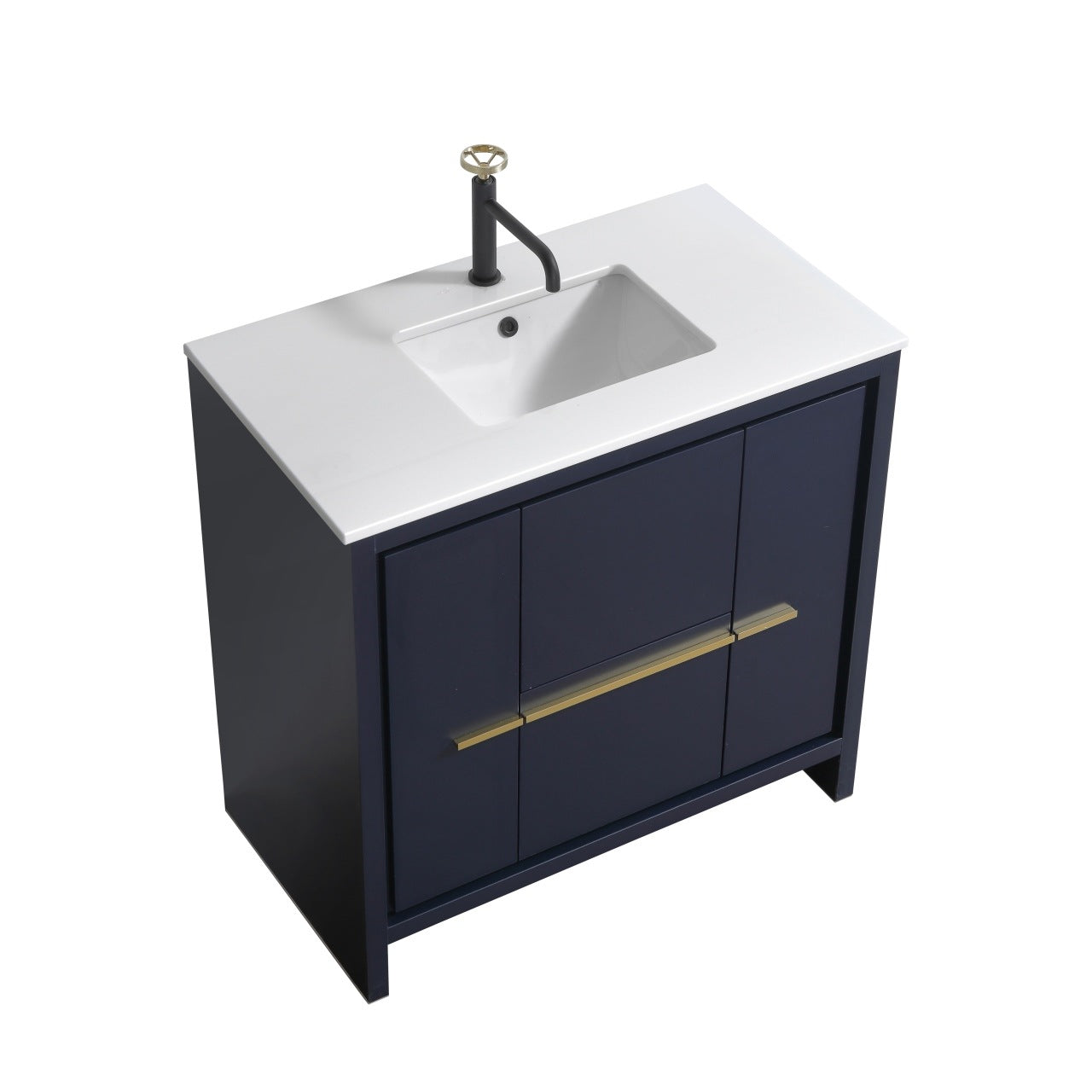 Kubebath Dolce 36″ Inch Navy Blue Modern Bathroom Vanity With Quartz Countertop