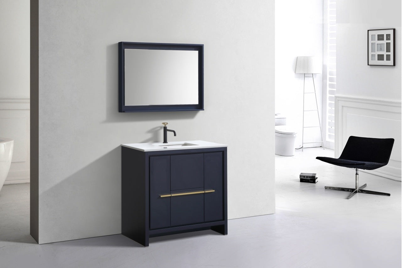 Kubebath Dolce 36″ Inch Navy Blue Modern Bathroom Vanity With Quartz Countertop