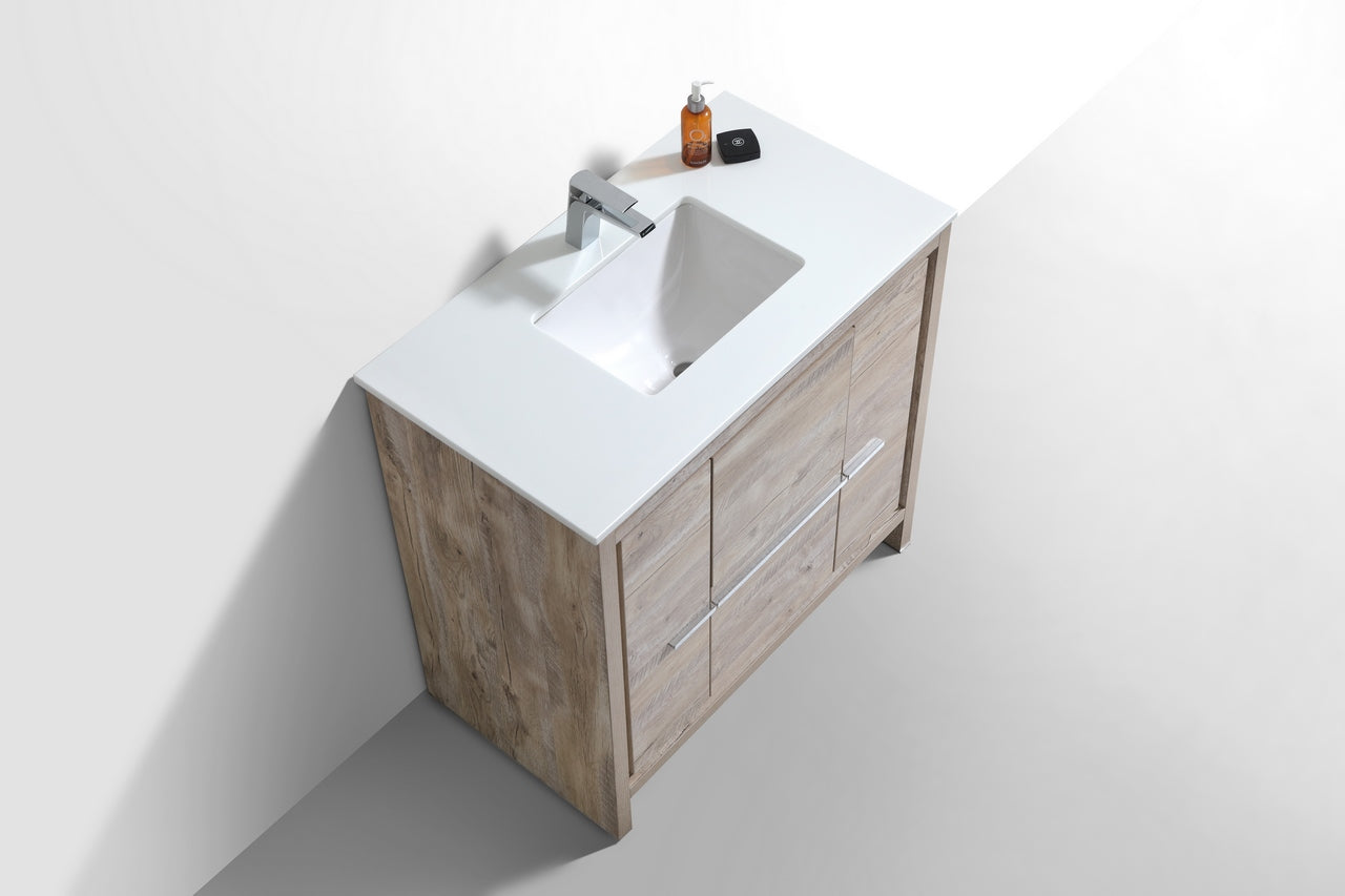 Kubebath Dolce 36″ Inch Nature Wood Modern Bathroom Vanity With Quartz Countertop