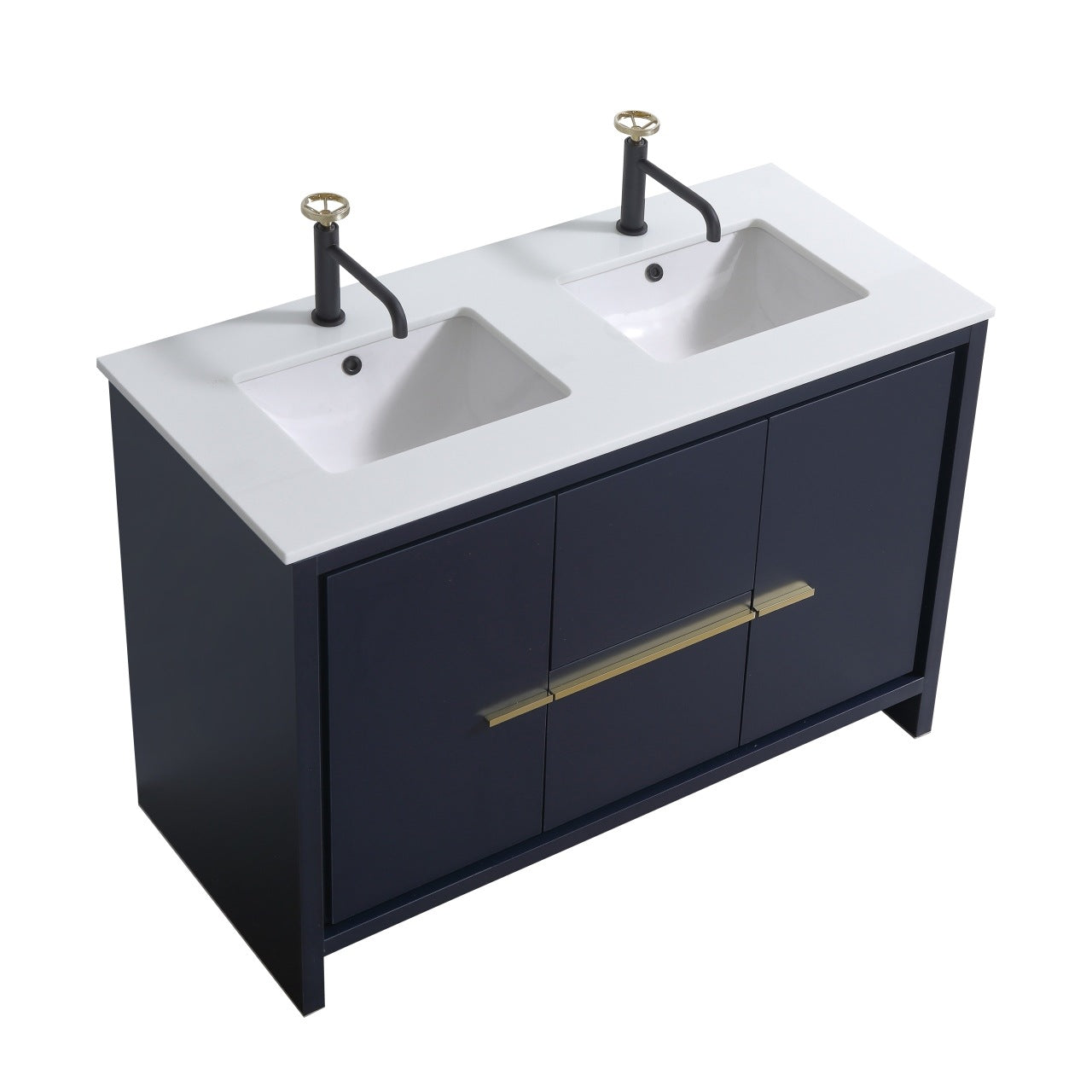 Kubebath Dolce 48″ Inch Double Sink Navy Blue Modern Bathroom Vanity With Quartz Countertop
