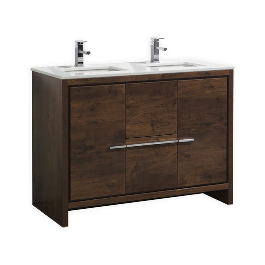 Kubebath Dolce 48″ Inch Double Sink Rose Wood Modern Bathroom Vanity With Quartz Countertop