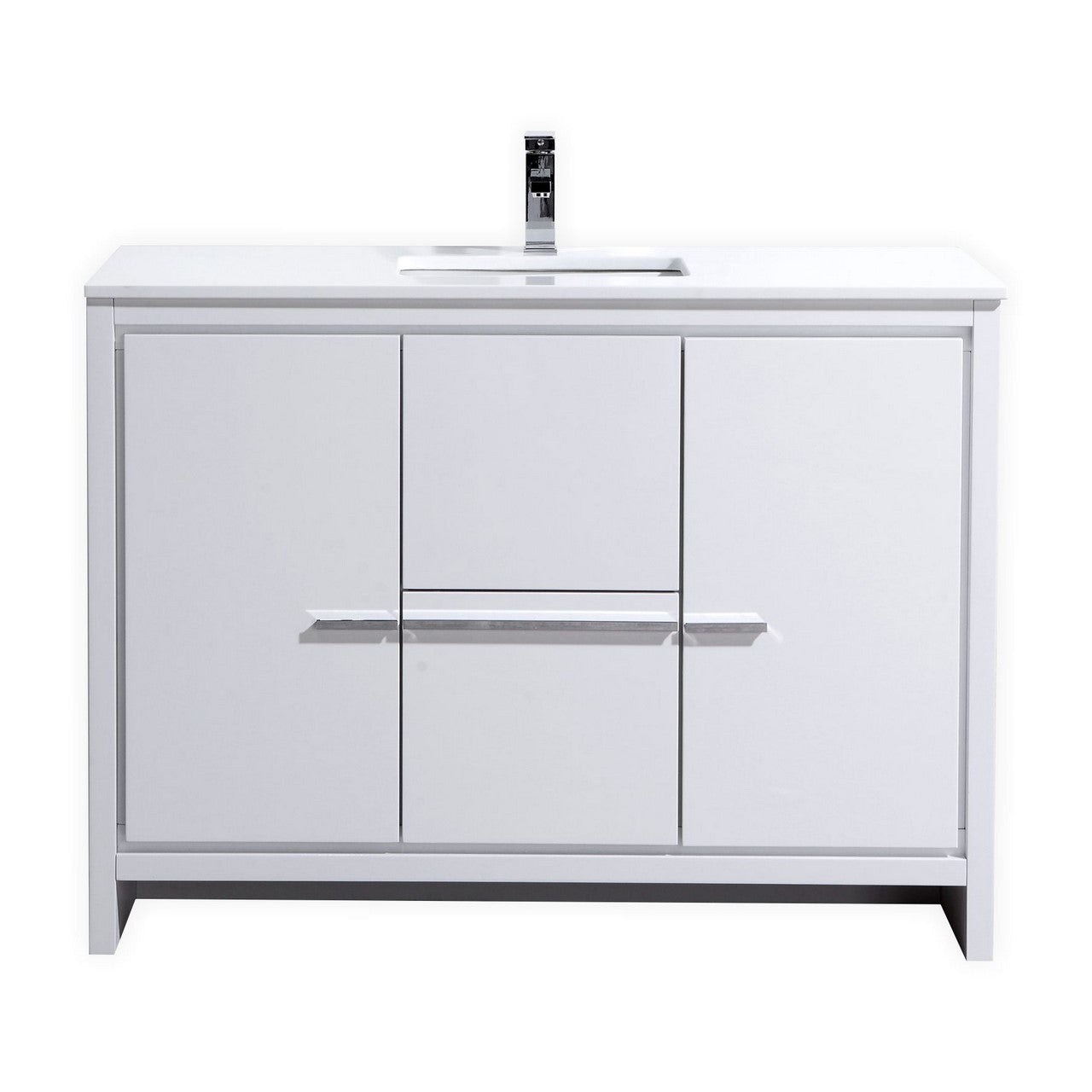 Kubebath Dolce 48″ Inch High Gloss White Modern Bathroom Vanity With Quartz Countertop