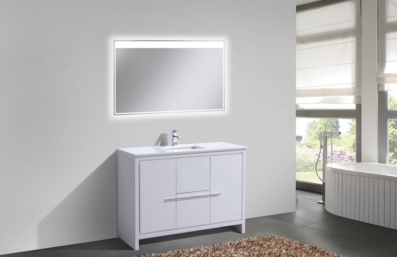 Kubebath Dolce 48″ Inch High Gloss White Modern Bathroom Vanity With Quartz Countertop
