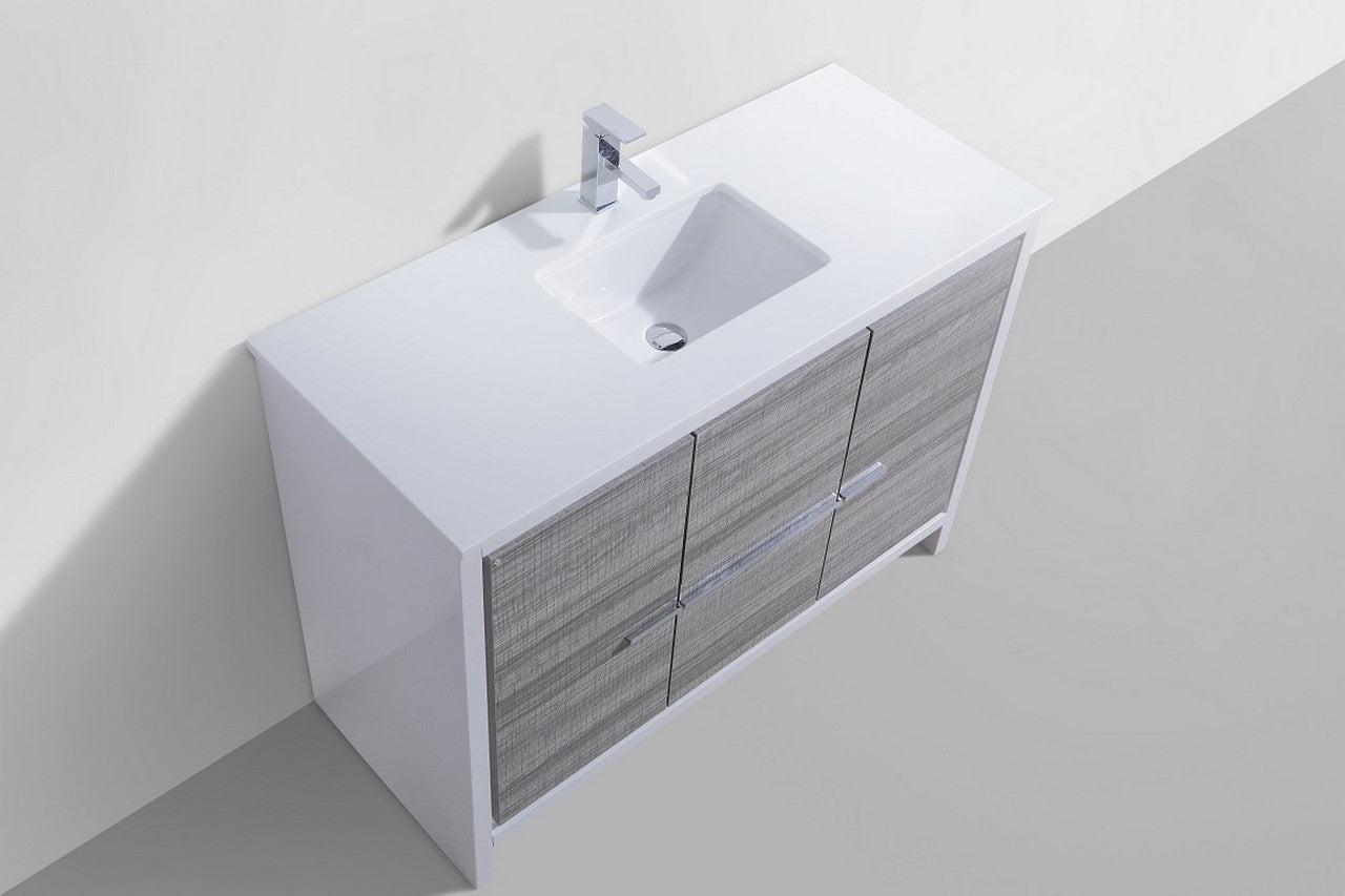 Kubebath Dolce 48″ Inch Ash Gray Modern Bathroom Vanity With Quartz Countertop