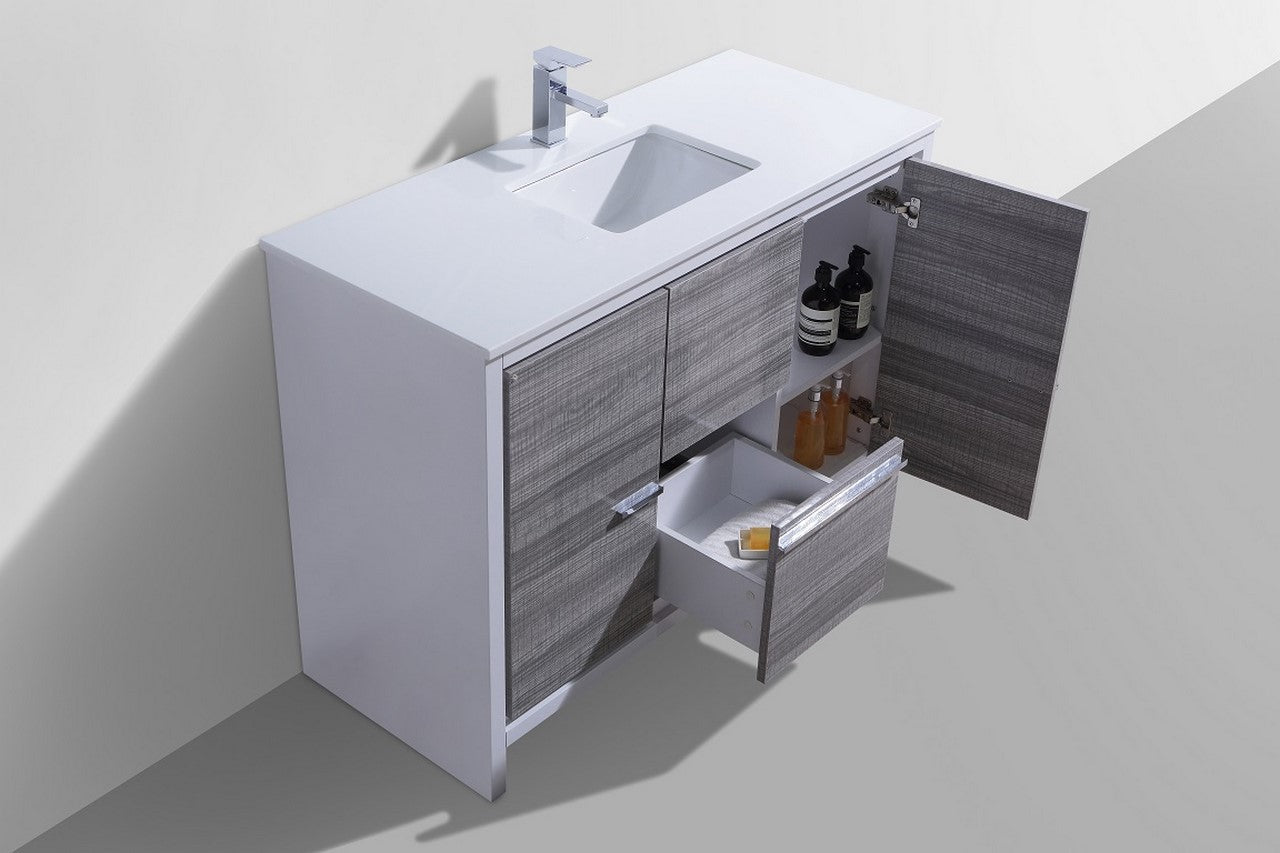 Kubebath Dolce 48″ Inch Ash Gray Modern Bathroom Vanity With Quartz Countertop