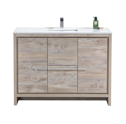 Kubebath Dolce 48″ Inch Single Sink Nature Wood Modern Bathroom Vanity With Quartz Countertop