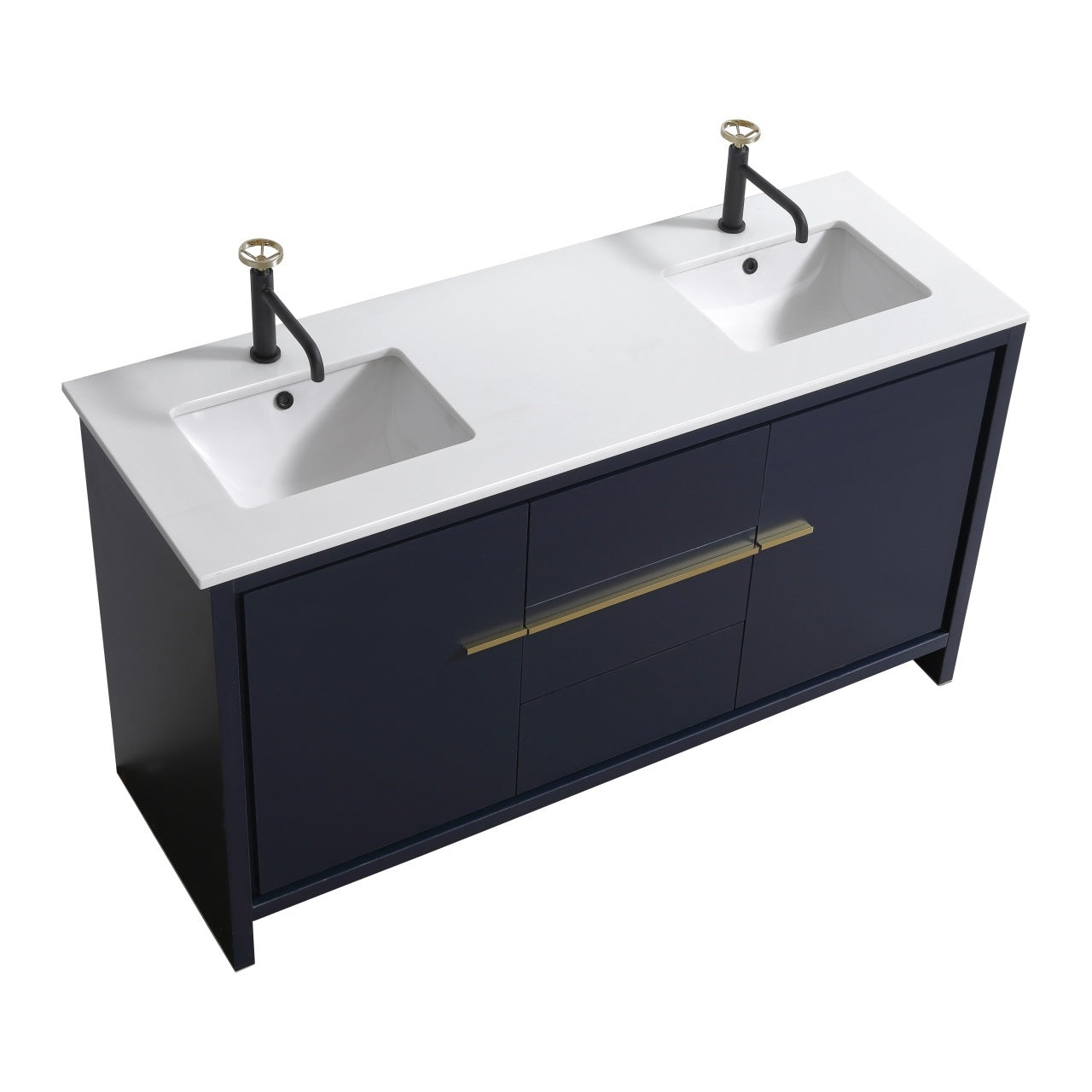 Kubebath Dolce 60″ Inch Double Sink Navy Blue Modern Bathroom Vanity With Quartz Countertop