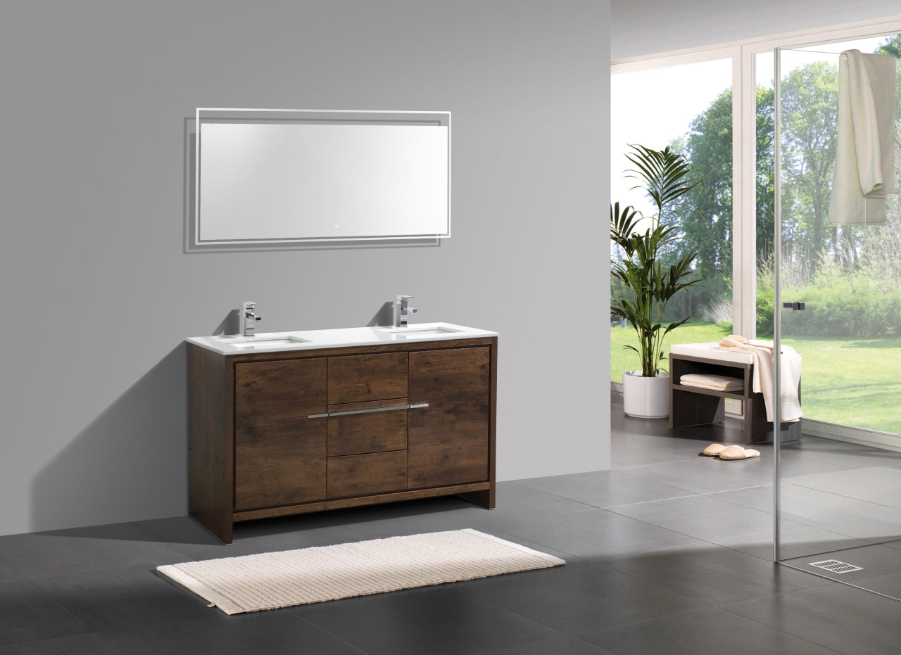 Kubebath Dolce 60″ Inch Double Sink Rose Wood Modern Bathroom Vanity With Quartz Countertop