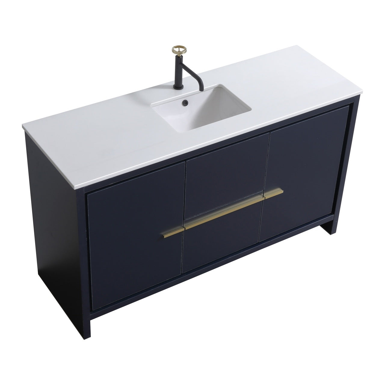 Kubebath Dolce 60″ Inch Navy Blue Modern Bathroom Vanity With Quartz Countertop