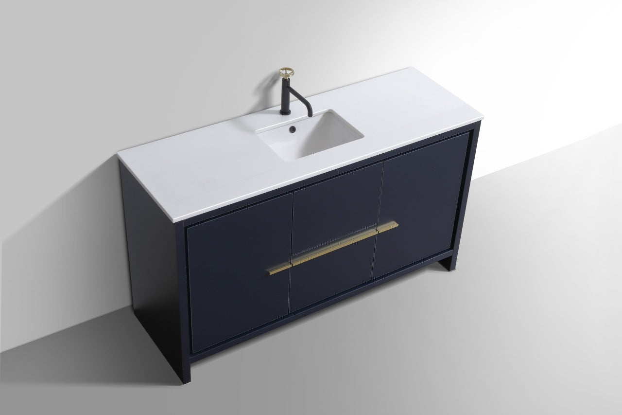 Kubebath Dolce 60″ Inch Navy Blue Modern Bathroom Vanity With Quartz Countertop