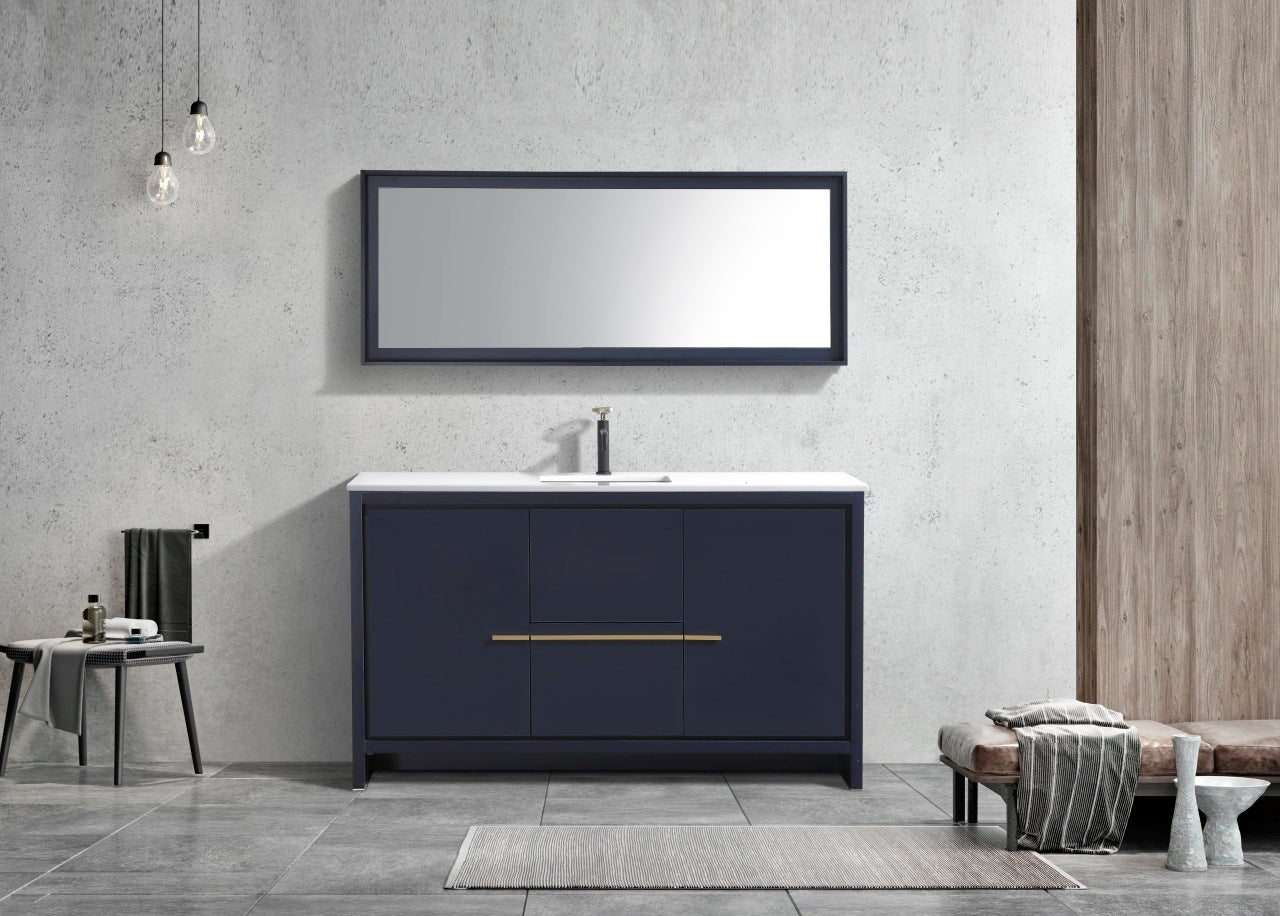 Kubebath Dolce 60″ Inch Navy Blue Modern Bathroom Vanity With Quartz Countertop