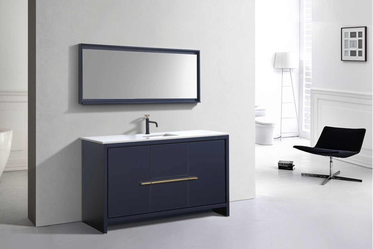 Kubebath Dolce 60″ Inch Navy Blue Modern Bathroom Vanity With Quartz Countertop