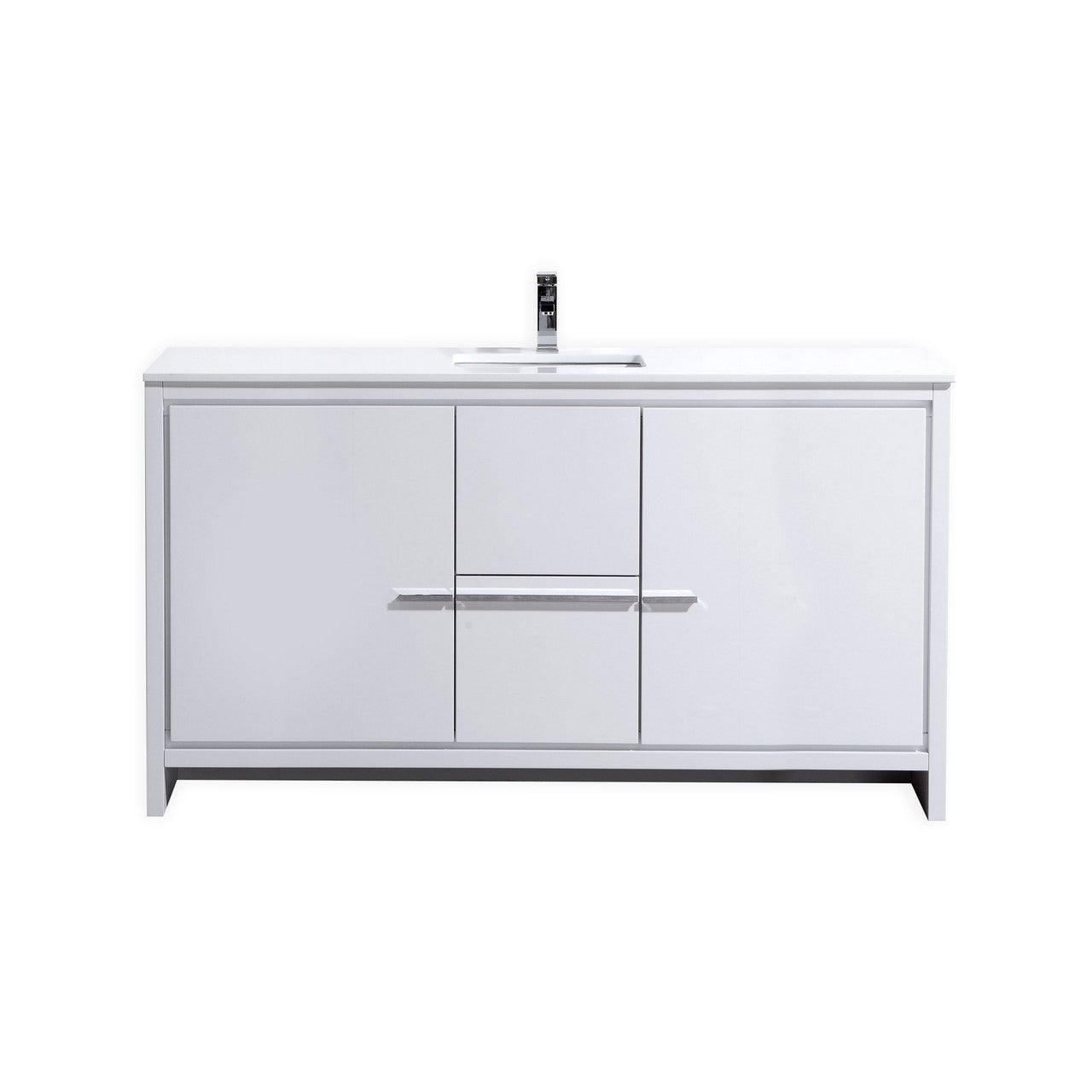 Kubebath Dolce 60″ Inch High Gloss White Modern Bathroom Vanity With Quartz Countertop