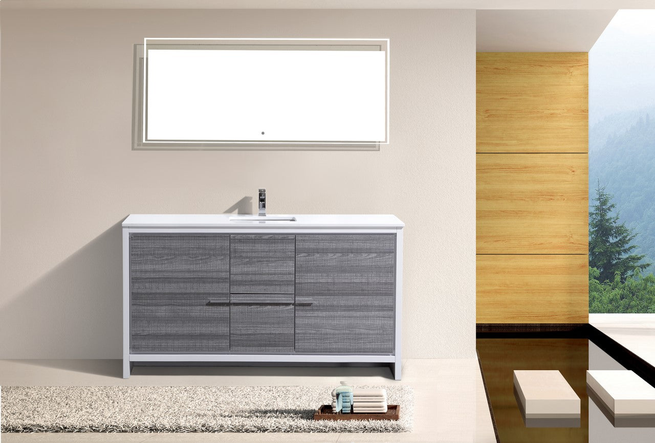 Kubebath Dolce 60″ Inch Ash Gray Modern Bathroom Vanity With Quartz Countertop