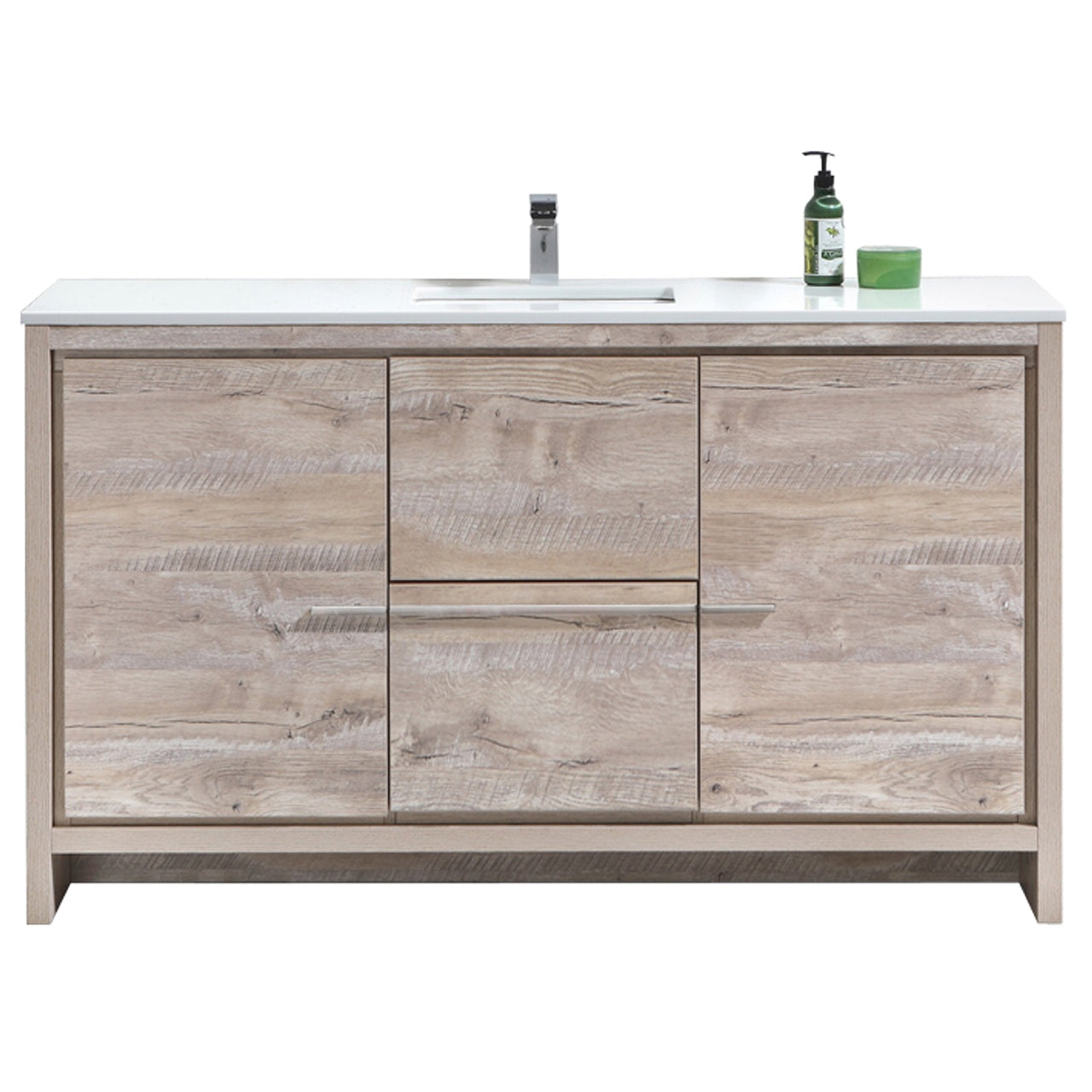 Kubebath Dolce 60′′ Inch Nature Wood Modern Bathroom Vanity With Quartz Countertop