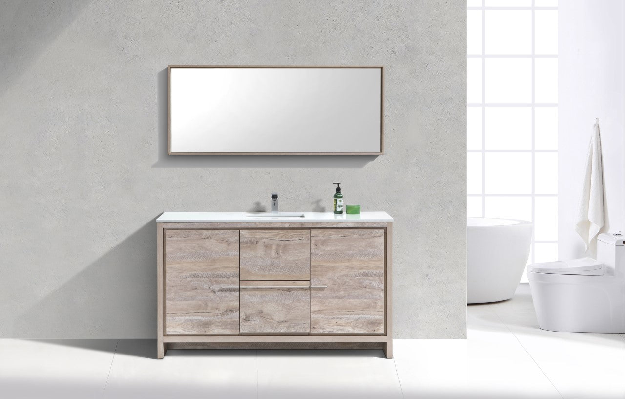 Kubebath Dolce 60′′ Inch Nature Wood Modern Bathroom Vanity With Quartz Countertop