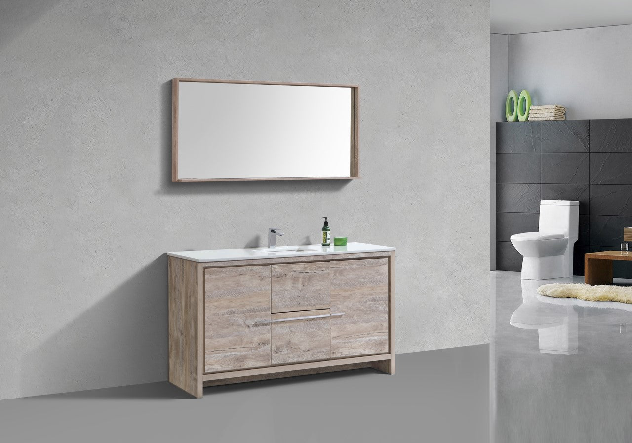 Kubebath Dolce 60′′ Inch Nature Wood Modern Bathroom Vanity With Quartz Countertop