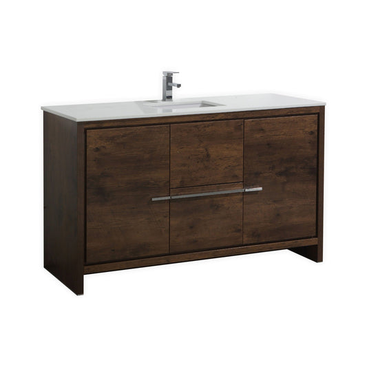 Kubebath Dolce 60″ Inch Rose Wood Modern Bathroom Vanity With Quartz Countertop