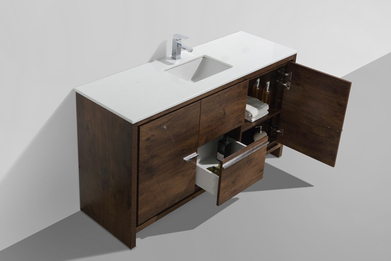 Kubebath Dolce 60″ Inch Rose Wood Modern Bathroom Vanity With Quartz Countertop