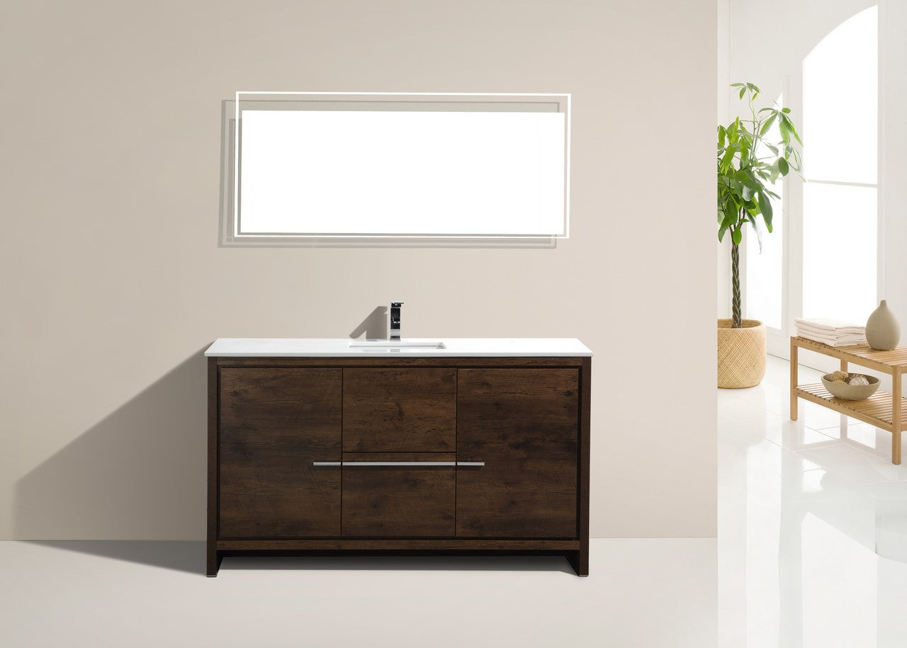 Kubebath Dolce 60″ Inch Rose Wood Modern Bathroom Vanity With Quartz Countertop