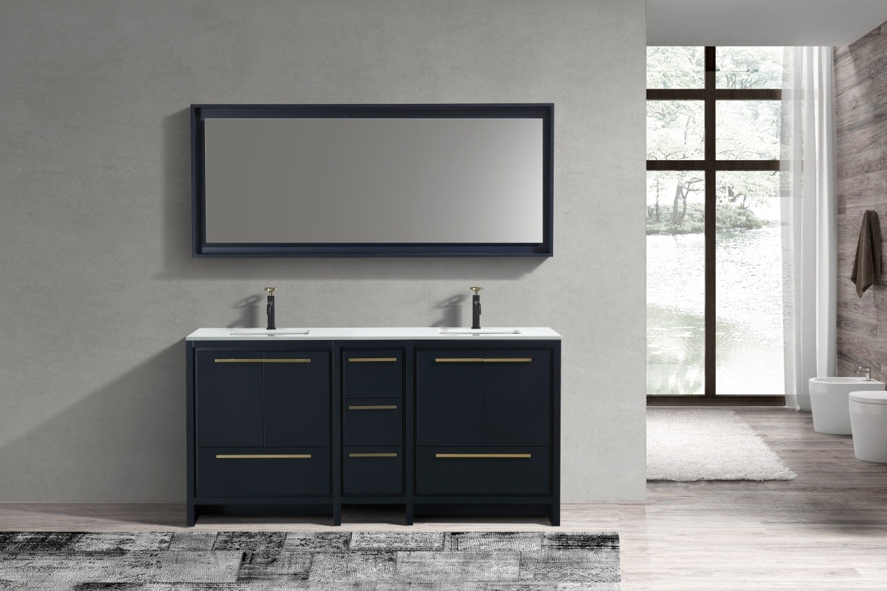 Kubebath Dolce 72″ Inch Navy Blue Modern Bathroom Vanity With Quartz Countertop
