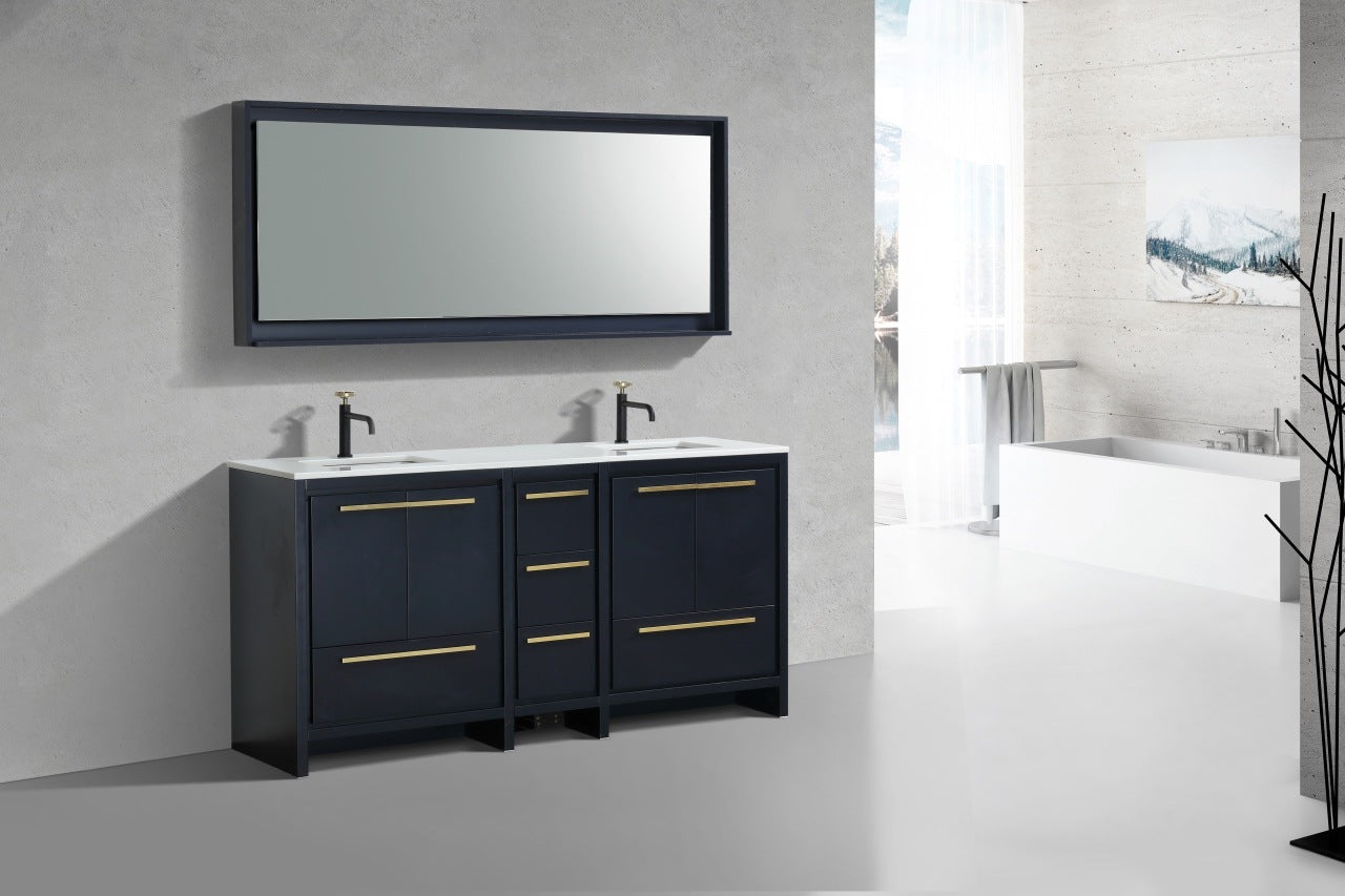 Kubebath Dolce 72″ Inch Navy Blue Modern Bathroom Vanity With Quartz Countertop