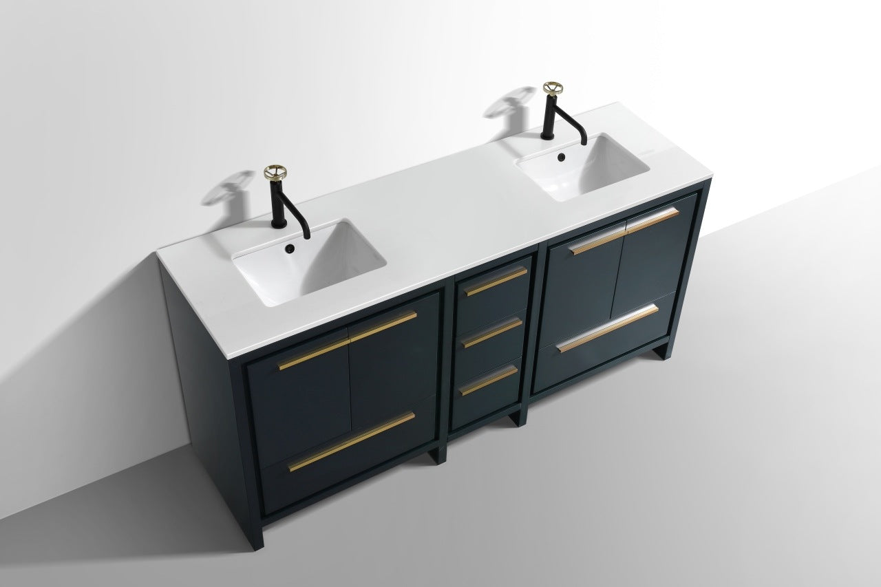 Kubebath Dolce 72″ Inch Navy Blue Modern Bathroom Vanity With Quartz Countertop
