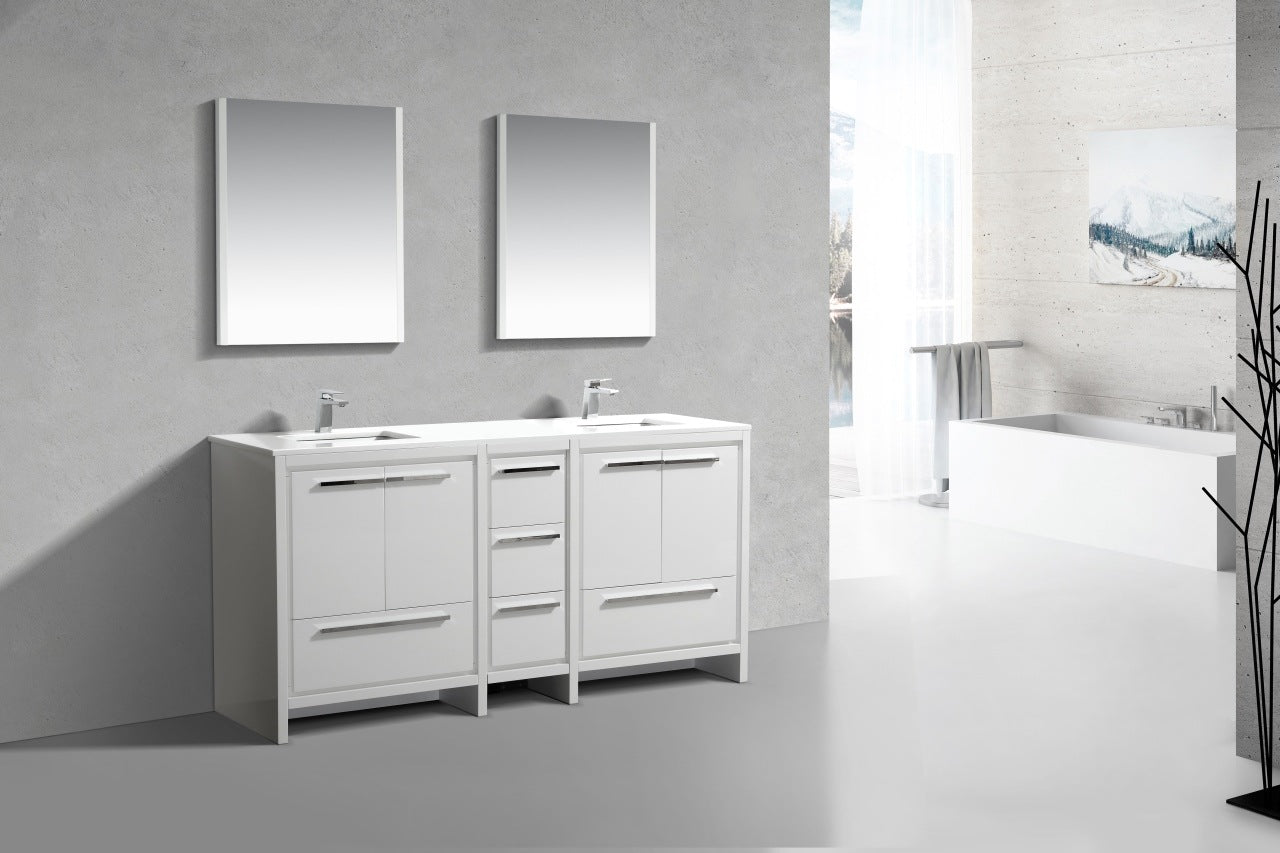 Kubebath Dolce 72″ Inch Gloss White Modern Bathroom Vanity With Quartz Countertop