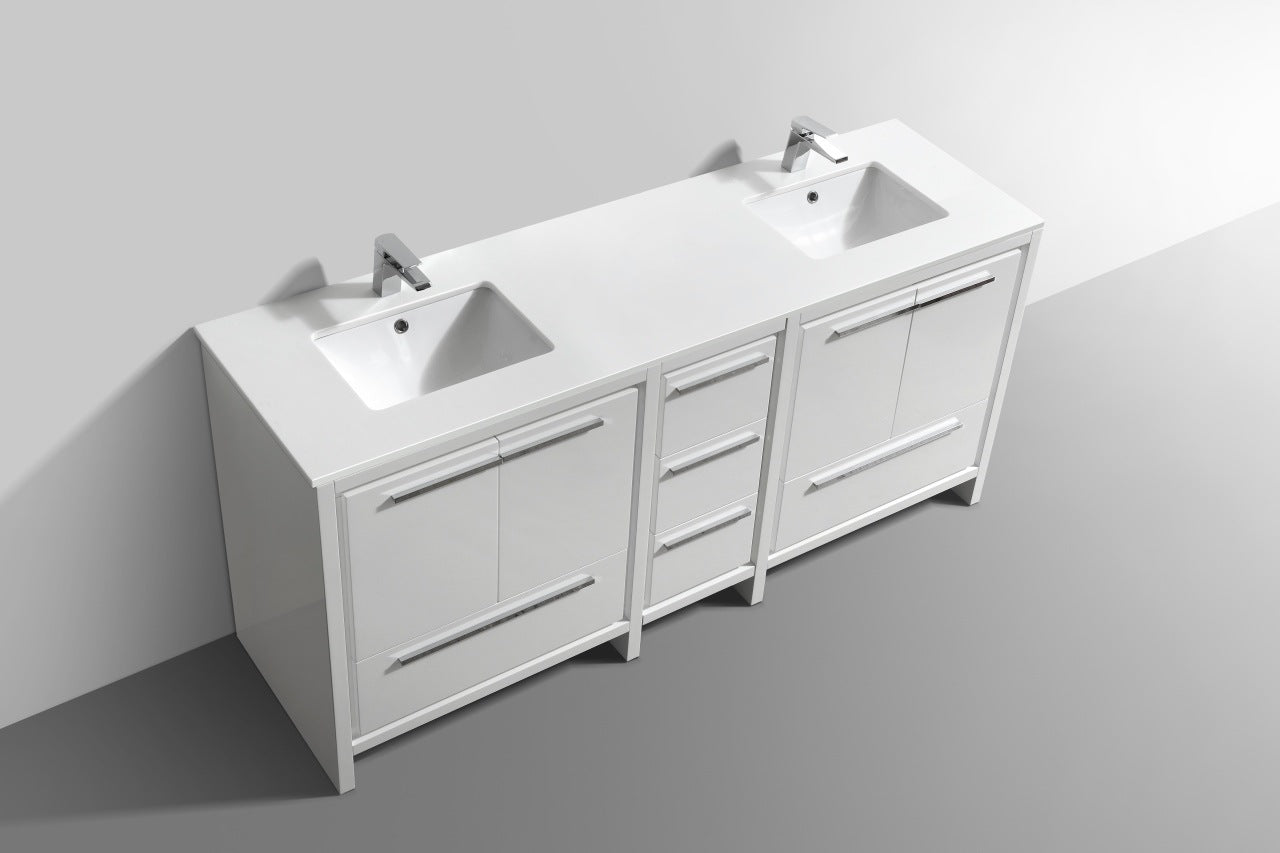 Kubebath Dolce 72″ Inch Gloss White Modern Bathroom Vanity With Quartz Countertop