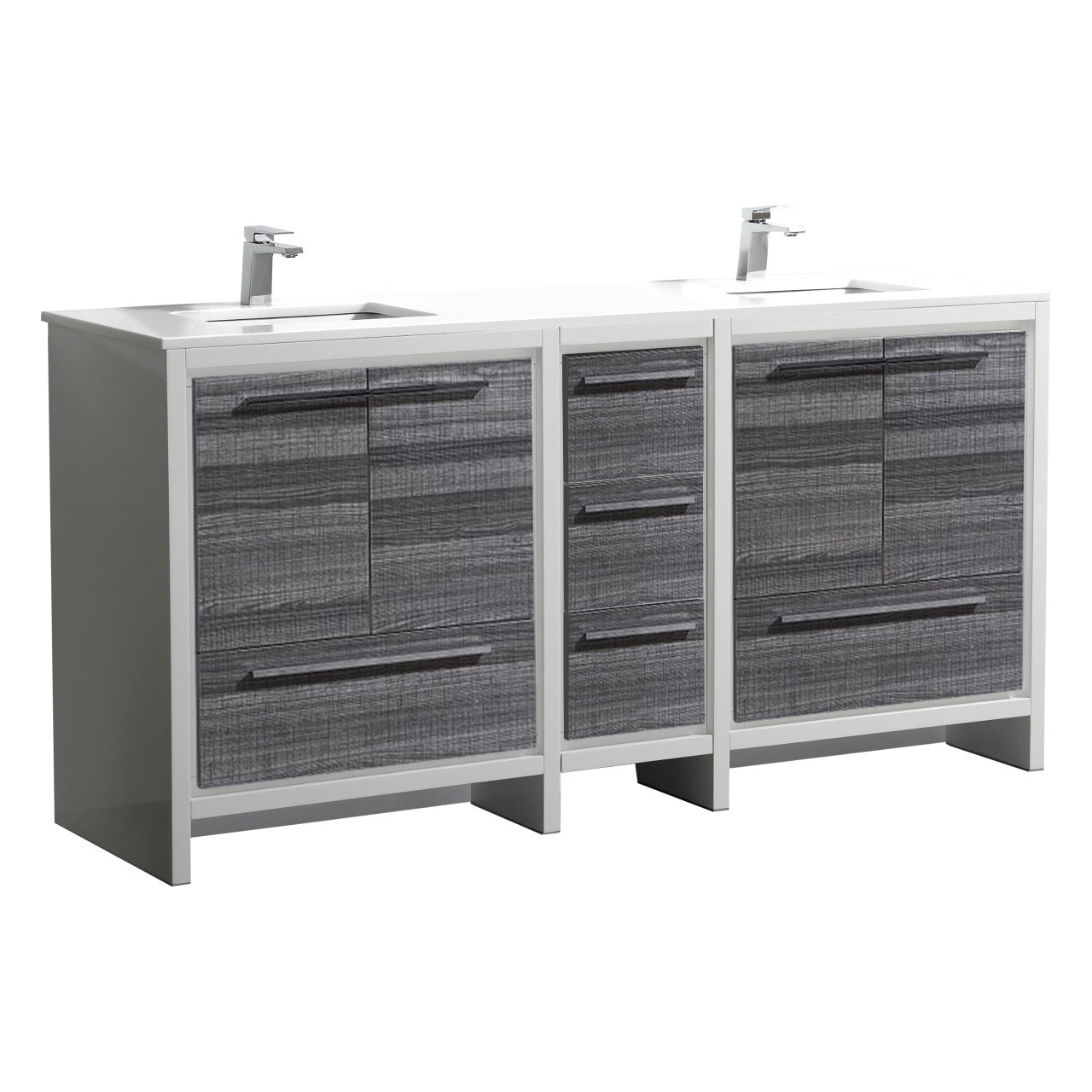 Kubebath Dolce 72″ Inch Gloss Ash Gray Modern Bathroom Vanity With Quartz Countertop