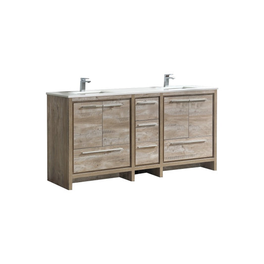 Kubebath Dolce 72″ Inch Nature Wood Modern Bathroom Vanity With Quartz Countertop