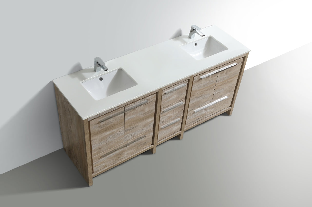 Kubebath Dolce 72″ Inch Nature Wood Modern Bathroom Vanity With Quartz Countertop