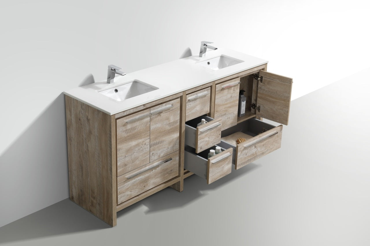 Kubebath Dolce 72″ Inch Nature Wood Modern Bathroom Vanity With Quartz Countertop